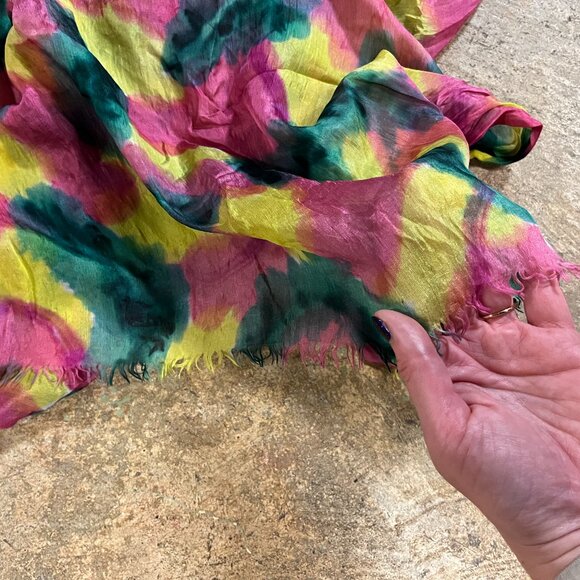 100% Silk Colorful Watercolor Tie-dye Scarf Lightweight Anthropologie - Picture 3 of 4
